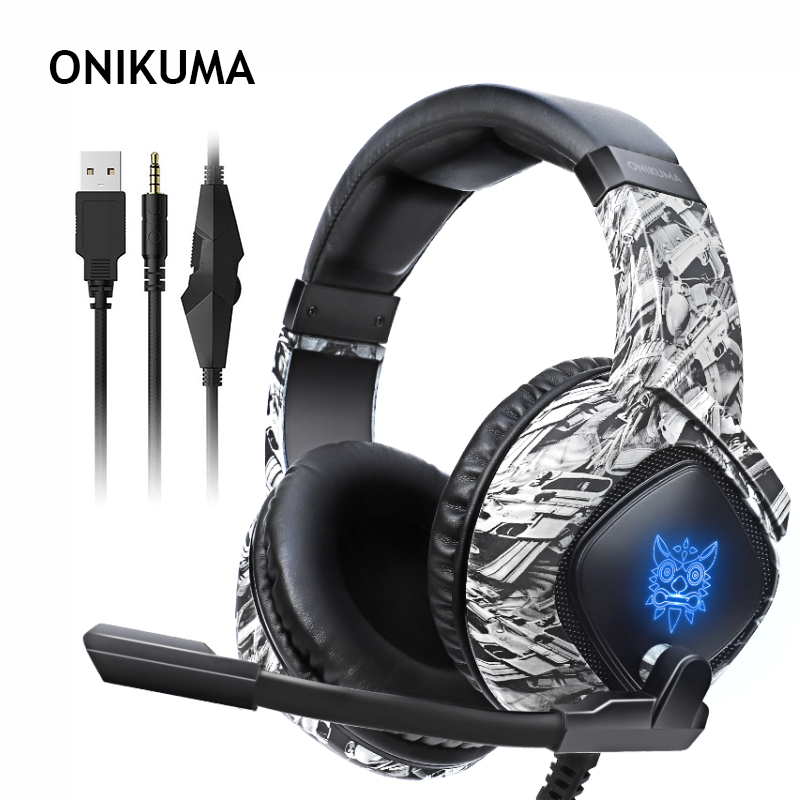 ONIKUMA K19 gamingowy zestaw słuchawkowy P S4 komputer dla graczy słuchawki Stereo Bass słuchawki z mikrofonem LED dla Xbox One Laptop Tablet/telefon