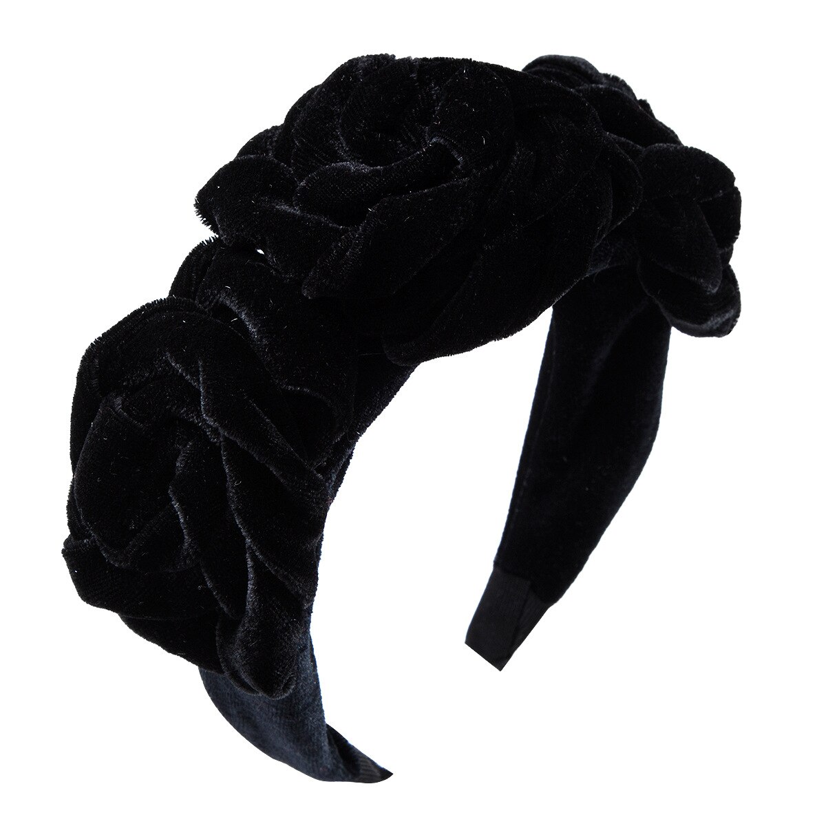 Moda boho grande rosa vermelha flor grossa veludo bandana para as mulheres largas hairbands elegante menina acessórios de cabelo do vintage: Black