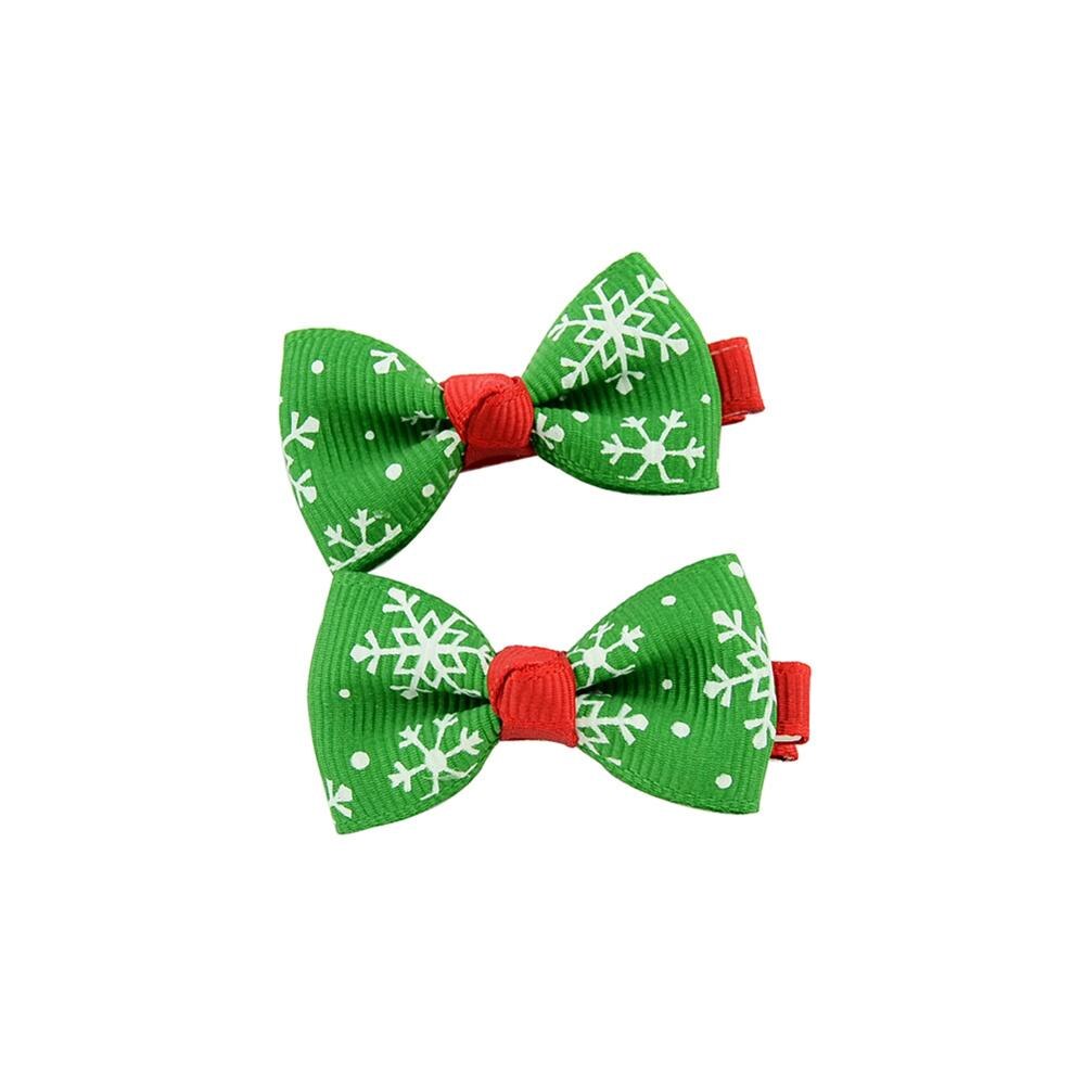 2 teile/satz Weihnachten Kleine Bogen Haarnadeln Für Mädchen freundlicher Süßigkeiten Haar Clips Haar Krawatte Baby Elastische Haar Bands Scrunchy Haar zubehör: 01-Grün