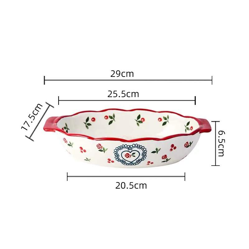 Ceramic Baking Dish Roasting Lasagna Pan Rectangular Dish Bakeware with Handle Microwave Hand-painted Dessert Plate: I