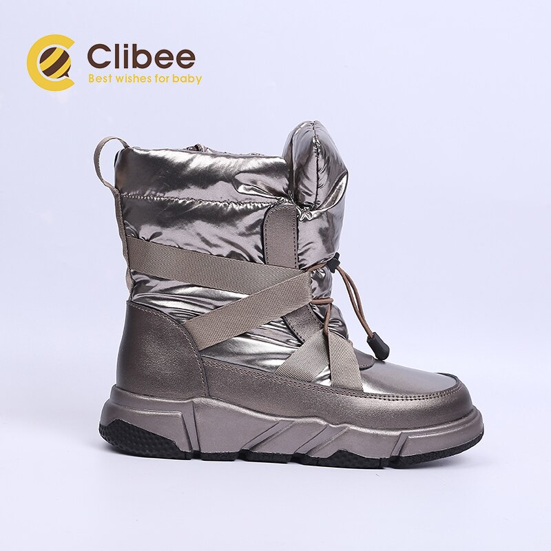 Clibee Meisjes Winter Sneeuw Laarzen Met Warme Wol Linning Grote Kinderen Platte Comfort Waterdichte Laarzen Met Ajustable Elastische Kant 32-37