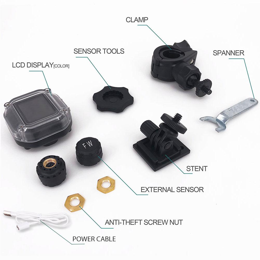 Motorcycle TPMS Tire Pressure Monitoring System Waterproof Digital LCD Display Auto Security Alarm Systems Tyre Pressure