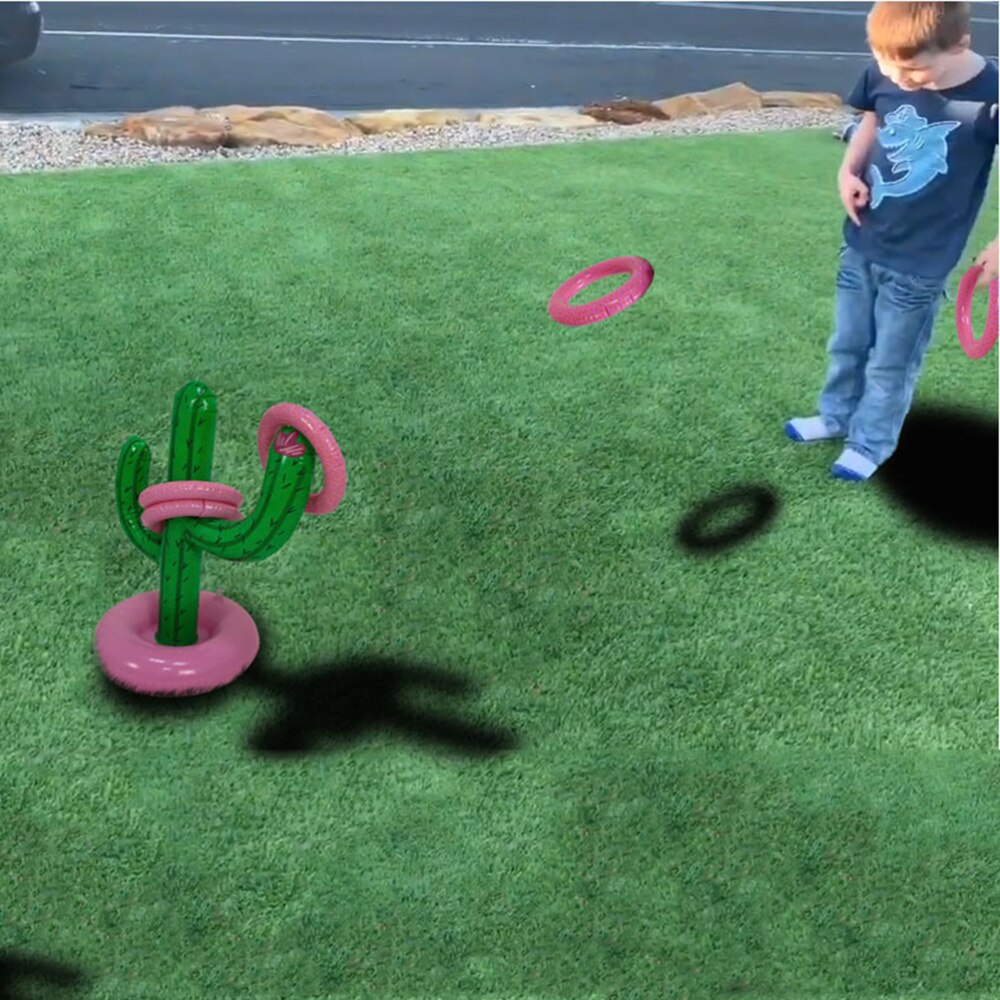 1 conjunto de pvc cactus inflável em forma de festa de praia brinquedos crianças anel lance brinquedo (1pc cactus + 3 pces anel): Default Title