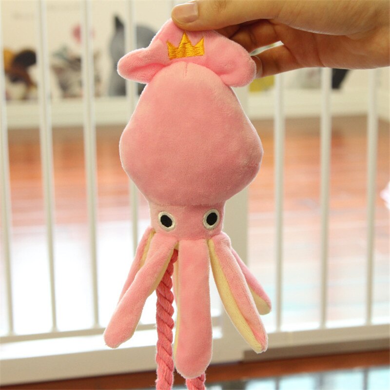 Cute Squid Small Dog Toy Sound BB Plush Pet Puppy Rope Toys Pink Chew Squeak Toys For Cat