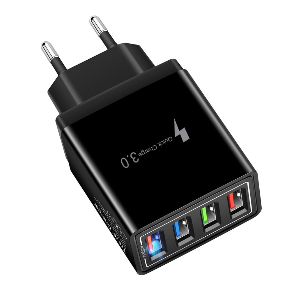 Szybka ładowarka USB, urządzenie do szybkiego ładowania przez USB, UE/US, technologia Quick Charge 3.0, do zasilacza telefonów, do Huawei Mate 30, tabletu, przenośne, ścienne, przenośne: full black / EU