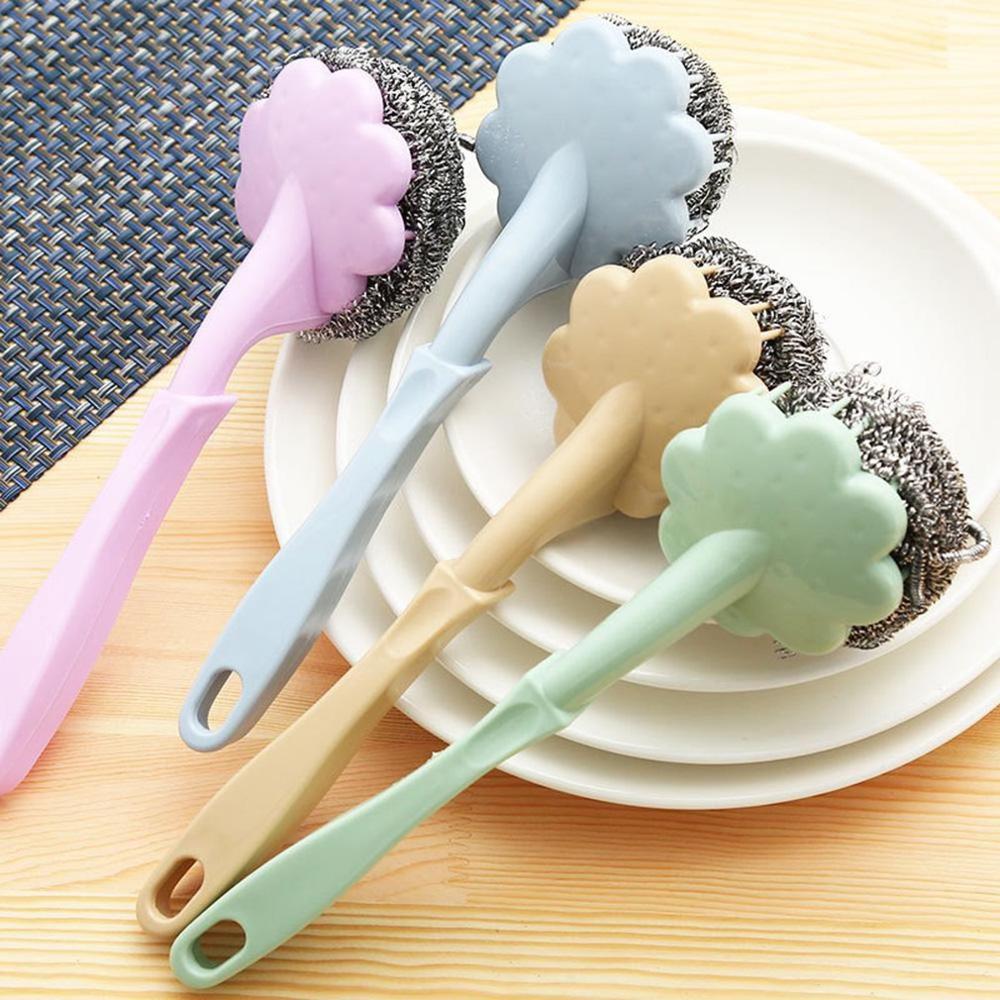 Lange Steel Bal Borstel Spons Afwassen Kom Schotel Pot Borstel Voor Afwassen Keuken Wc Badkamer Wassen Schoonmaken Tool