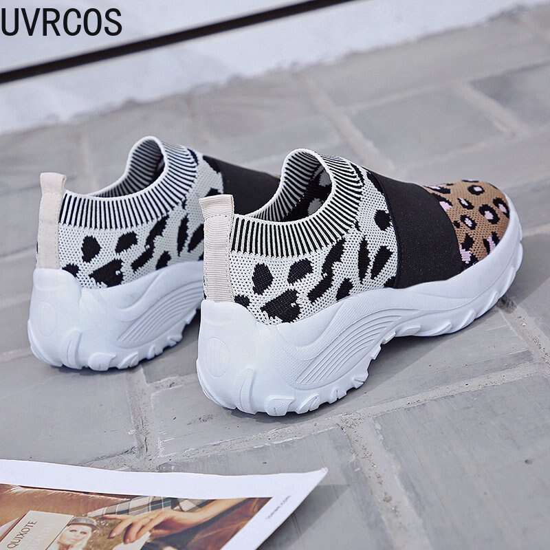 Sneakers dames gevulkaniseerde schoenen lente herfst luipaardprint sneakers ronde platform mesh platte casual schoenen grote maat 43