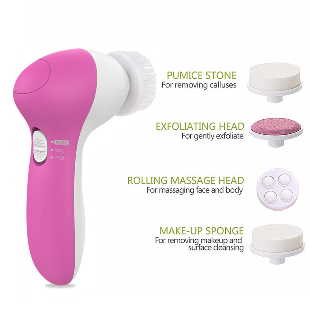 Brosse électrique de nettoyage du visage 5 in en 1, machine de nettoyage du visage, nettoyeur des pores de la peau, nettoyage du corps, massage, beauté, brosse de massage