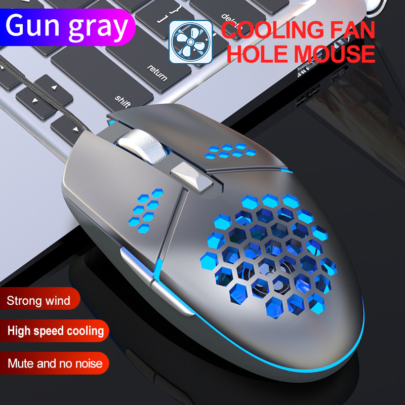 Profession Wired Gaming Cooling Mouse USB RGB LED Light 6 Button Optical Computer Mute Mice Gamer with Cooling Fan For PC Laptop