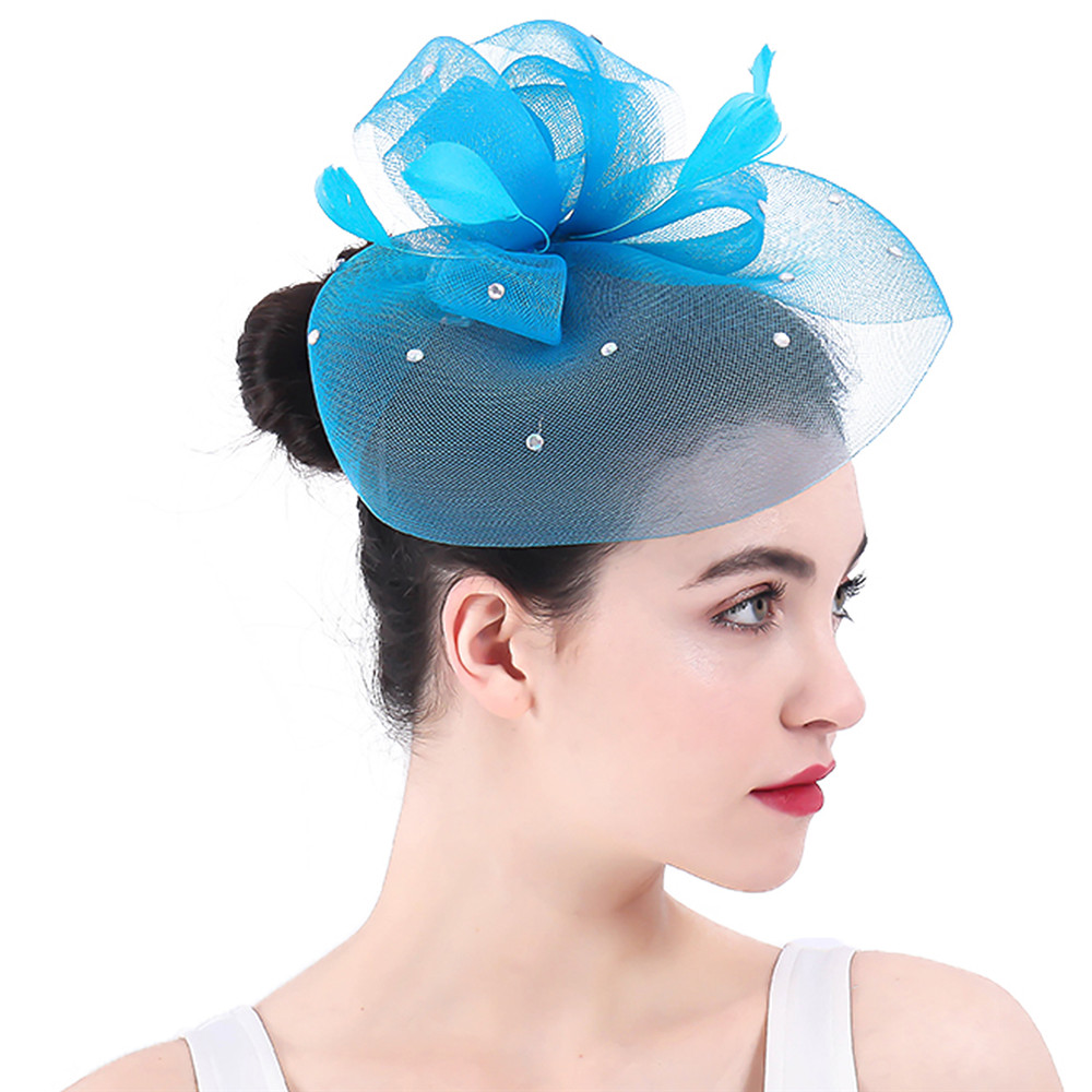 Velo de rejilla para mujer, tocado de boda, velos de novia elegantes con flores, accesorios de boda, tocado de novia a la: Azul cielo