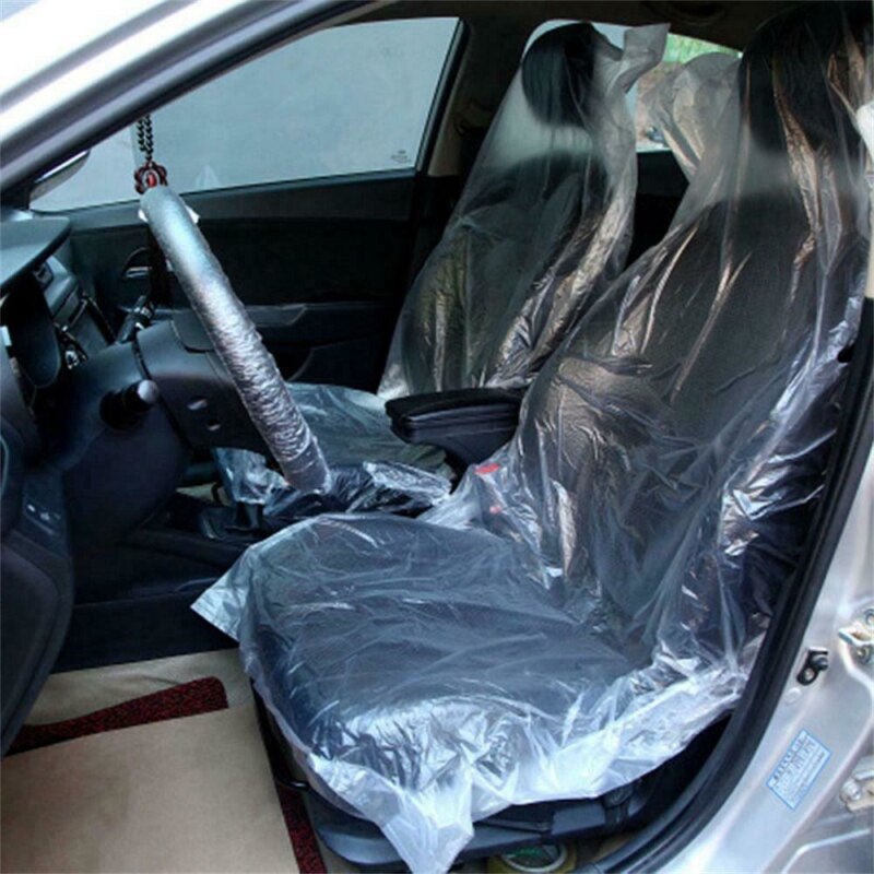 100PCS Disposable Plastic Car Seat Covers Protectors Mechanic Valet Roll Clear