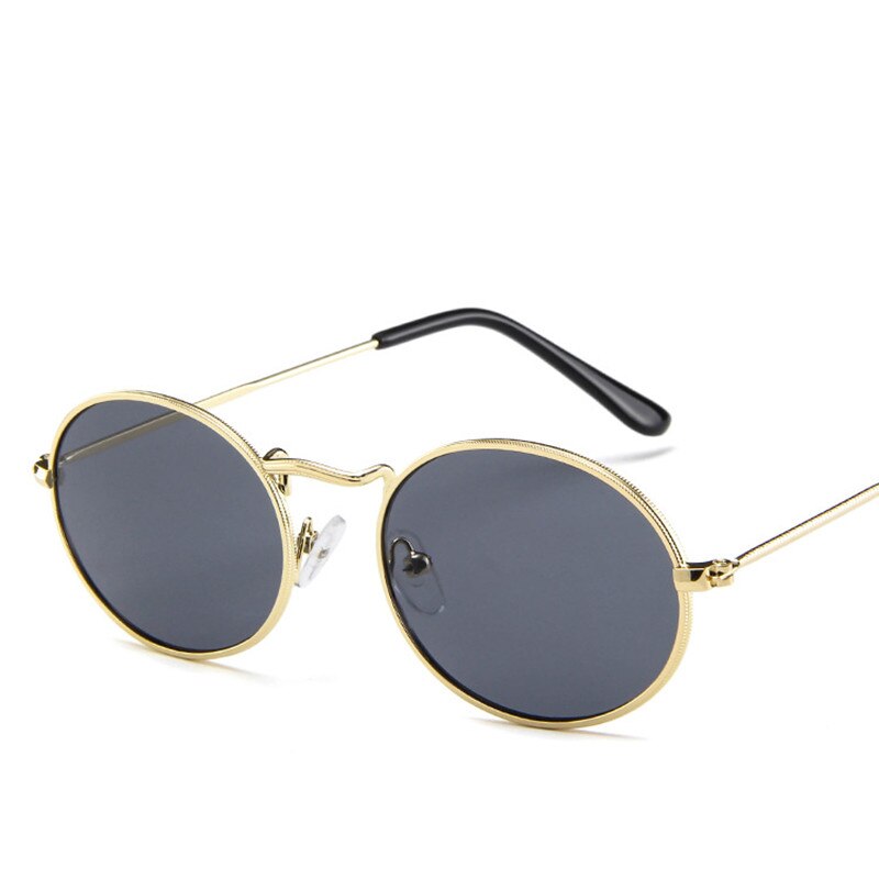 Ovale kvinder solbriller mænd briller dame luksus retro metal solbriller vintage spejl  uv400 oculos de sol: Grå