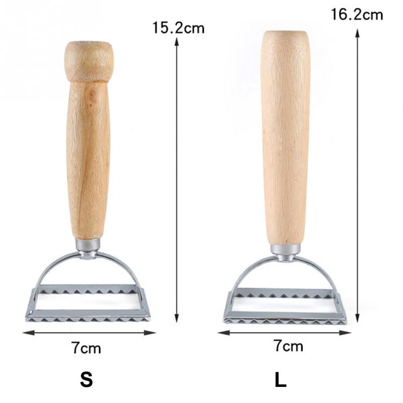 Fluted Edge Ravioli Stamp Kitchen Bakeware Tool Pastry Pasta Cutter Dumplings Maker Gadgets Square Mold Wooden Handle Durable