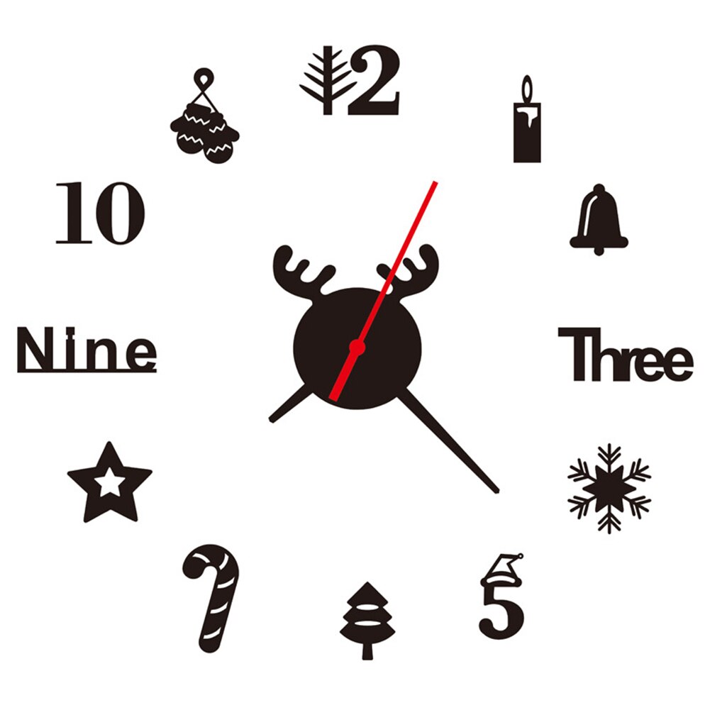 Wall Clock Watch Clocks 3D DIY Acrylic Stickers Living Room Needle Europe Horloge Christmas Year Decorations: Christmas Black