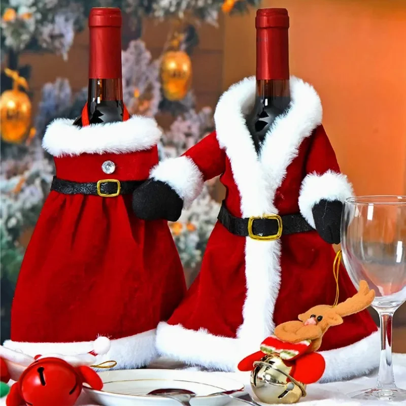Nueva botella de vino navideña creativa, vestido de terciopelo a la , fundas para botellas de vino, manga, muñeco de nieve de Papá Noel, decoración de mesa de cena de Año de Navidad