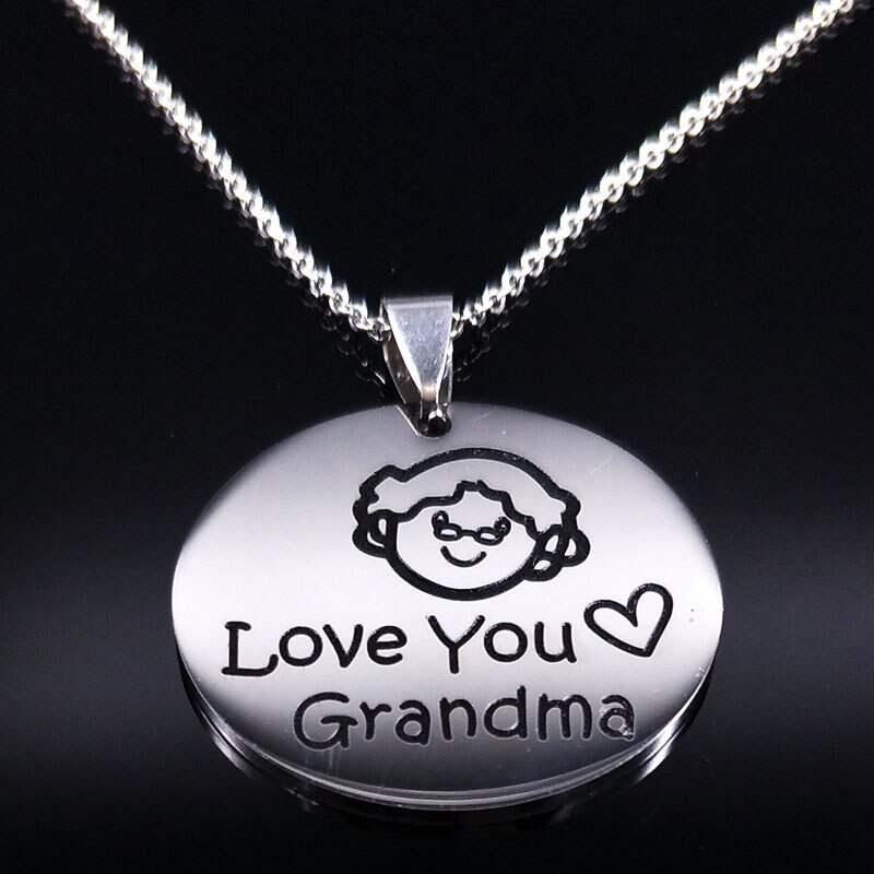 Collar de acero inoxidable con grabado de la Abuela de la familia, Gargantilla, , joyería para mujer: Grandma English