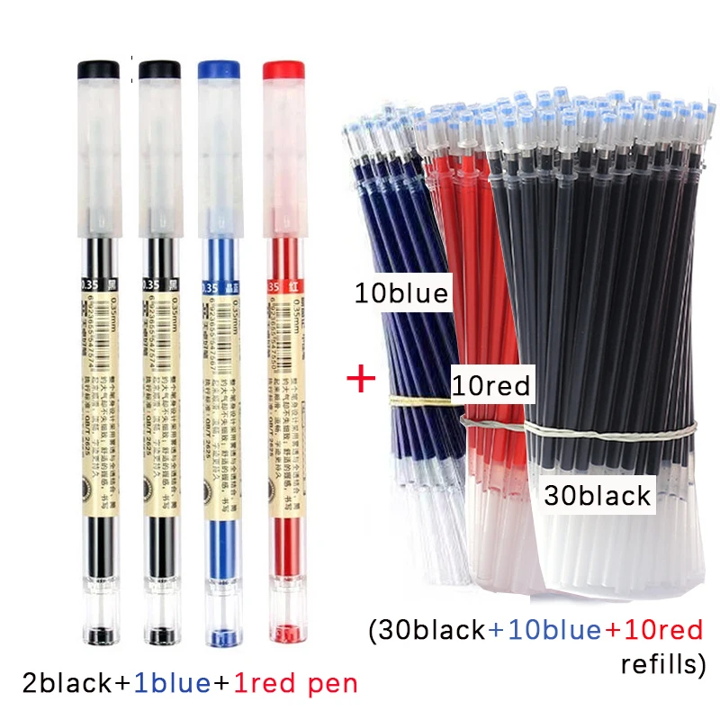 Juego de bolígrafos de Gel de 0,35mm, set de bolígrafos de tinta reemplazable, varillas de recarga de tinta azul, roja y negra, para oficina y escuela, 54 unidades: Blanco