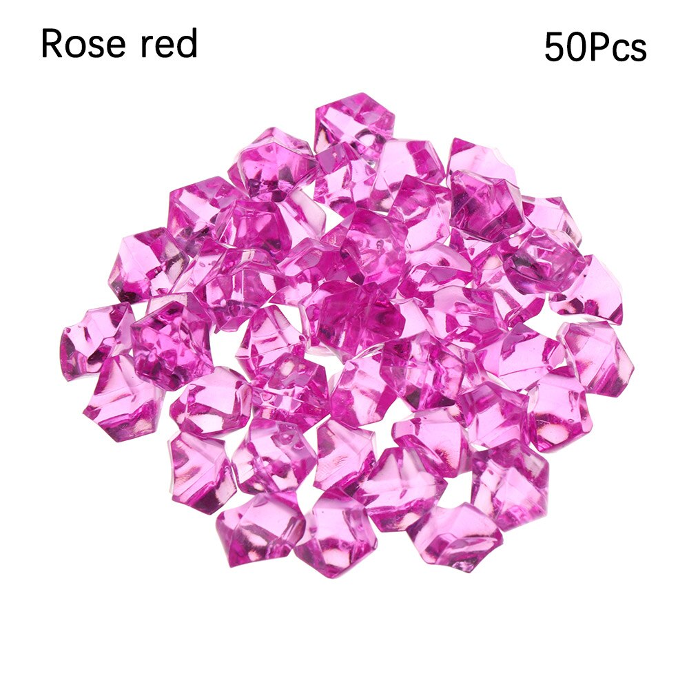 50Pcs Colorful Art Artificial Stones Crystal Ice Cubes Vase Filler Wedding Ornament Garden Cobblestones Aquarium Decoration: rose red