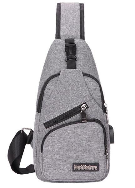 UOSC Anti Theft Chest Bag Men School Summer Short Trip Male Shoulder Bags USB Charging Crossbody Bags Messengers Bag: Lightgray