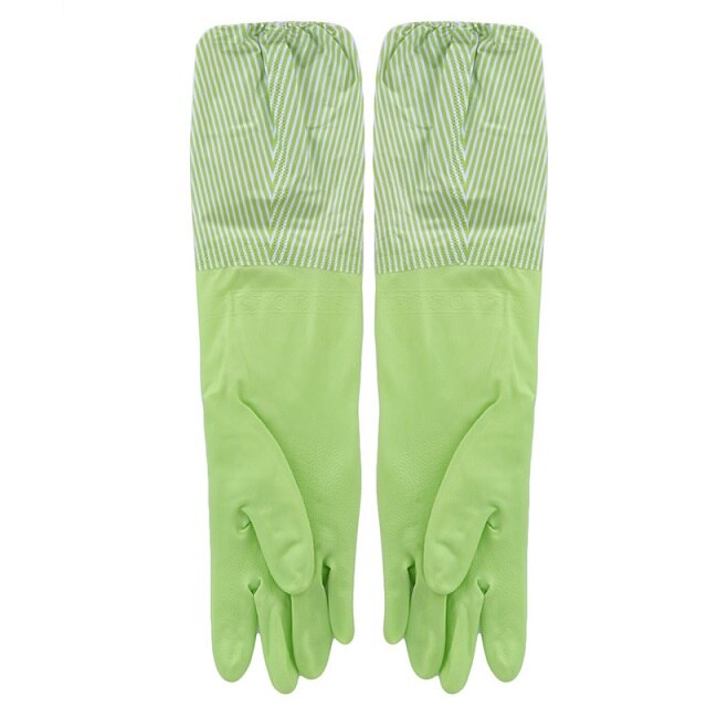 1 par nyttige langærmede vandtætte beskytte rengøring opvaske værktøj skridsikre handsker husholdning køkken vaske handsker: Grøn