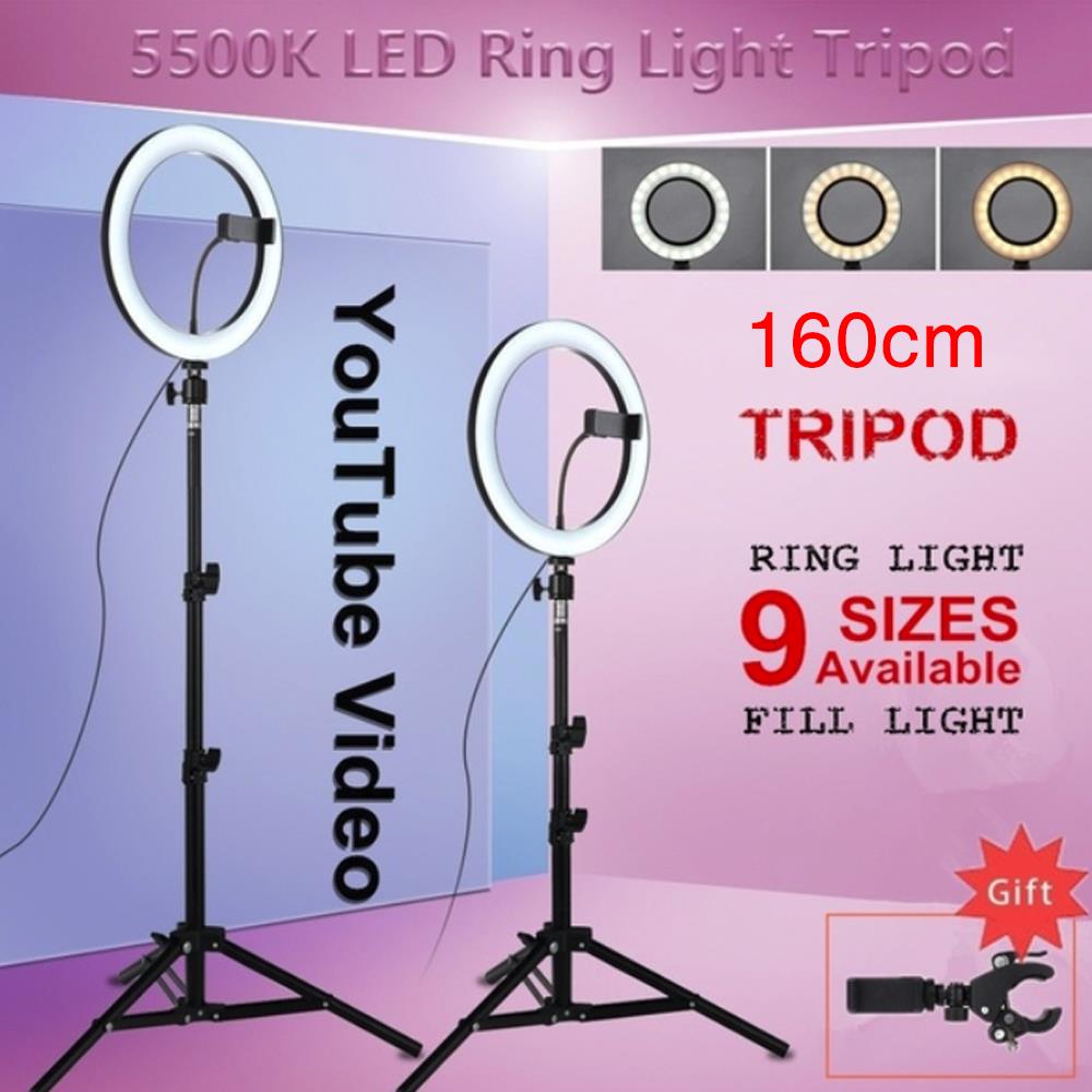 Videolys lampe ring fylle lys m/stativ selfie tre-trinns fotograferingsstativ belysning led ring lys universal foto sudio