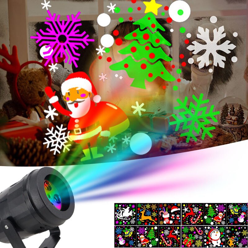 16 Patterns Christmas LED Projector Lights Outdoor Waterproof Snowflake Projection Landscape Lamp Party Bar X-mas Decor