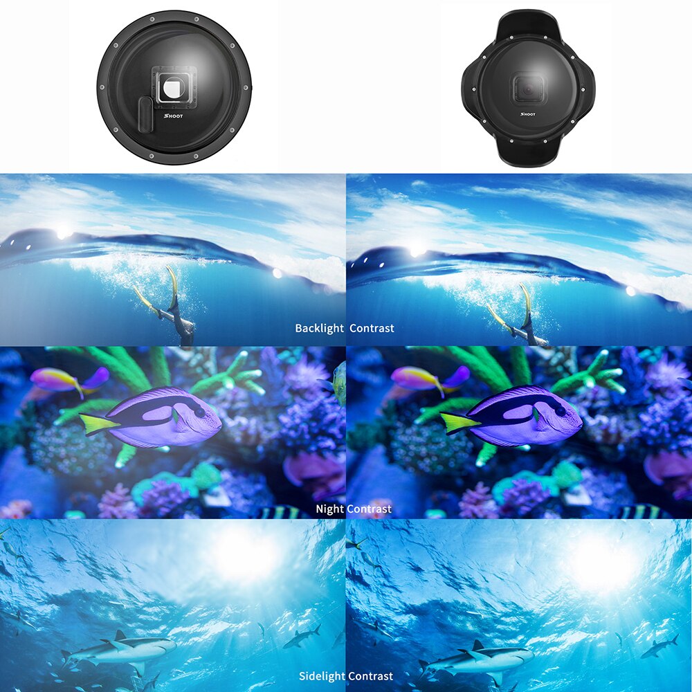 SHOOT Buceo cúpula puerto de 6 pulgadas para Gopro Hero 7 6 5 Cámara deportiva negra con carcasa impermeable para Gopro 7 6 Go Pro accesorio