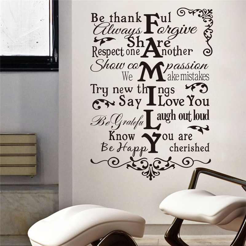 Family Rules quotes wall stickers removable home living room bedroom wall sticker Decals Home Decoration Mural