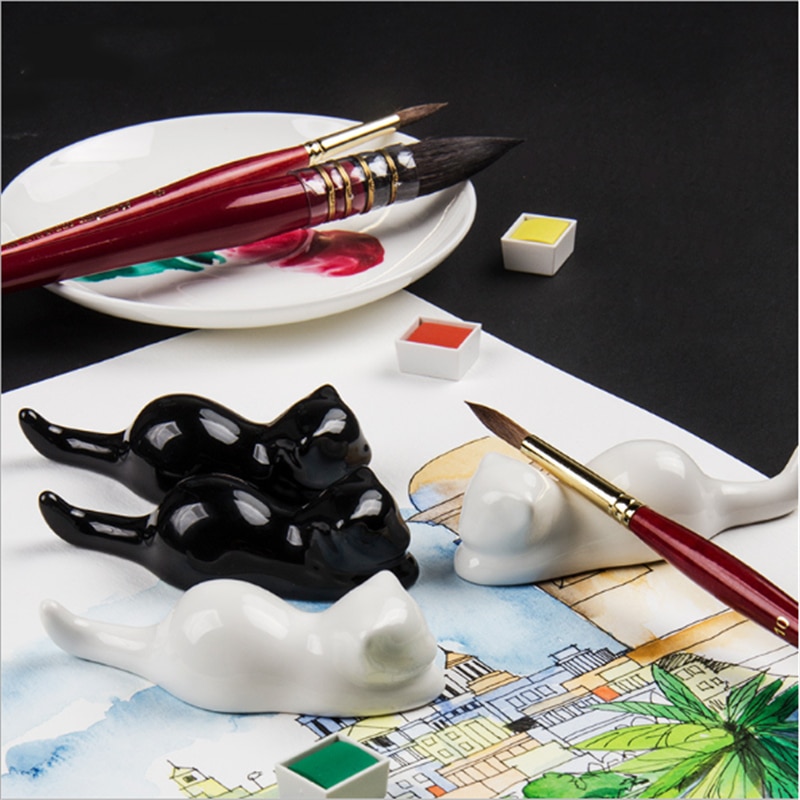 Cute Cat Pen Holder Ceramics Pen Stand Bracket Storage Rack Stationery Supplies