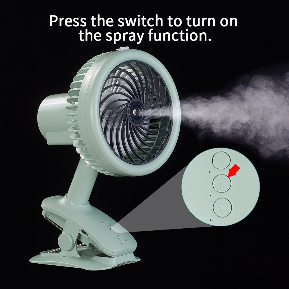 Mini Cooling Air Fan Humidifying Sprayable Fans Portable Shaking Head Desktop Fan With Clip Built-in Battery