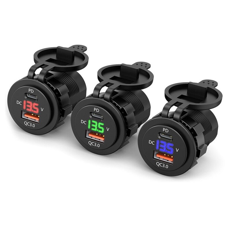 IP66 impermeable 12V DC de energía QC3.0 Dual tipo-c 5V 3A USB motocicleta