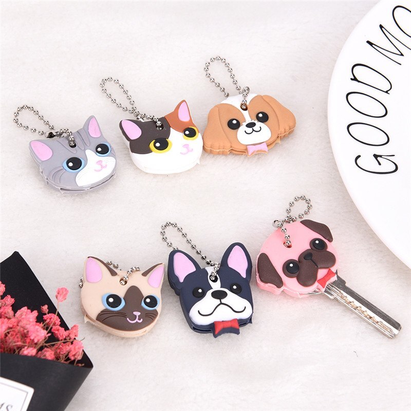 Silicone porte-clés capuchon couvre-tête porte-clés coque chat Hamster carlin chien animaux forme beau bijoux