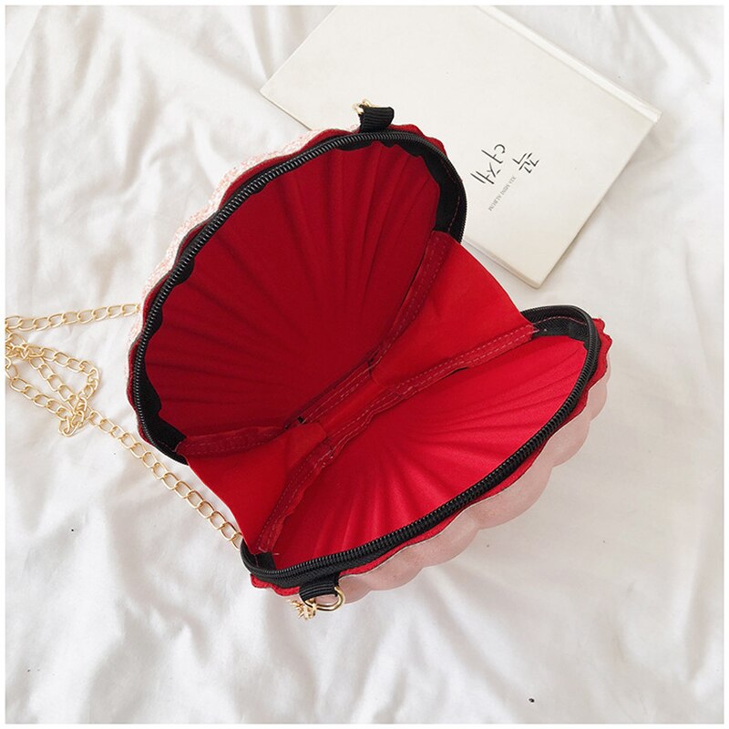 Bolso de mano con cadena de piel sintética para mujer, bolsa pequeña con de conchas oceánicas, color rosa, ideal para ir de compras o viajar, NSG158