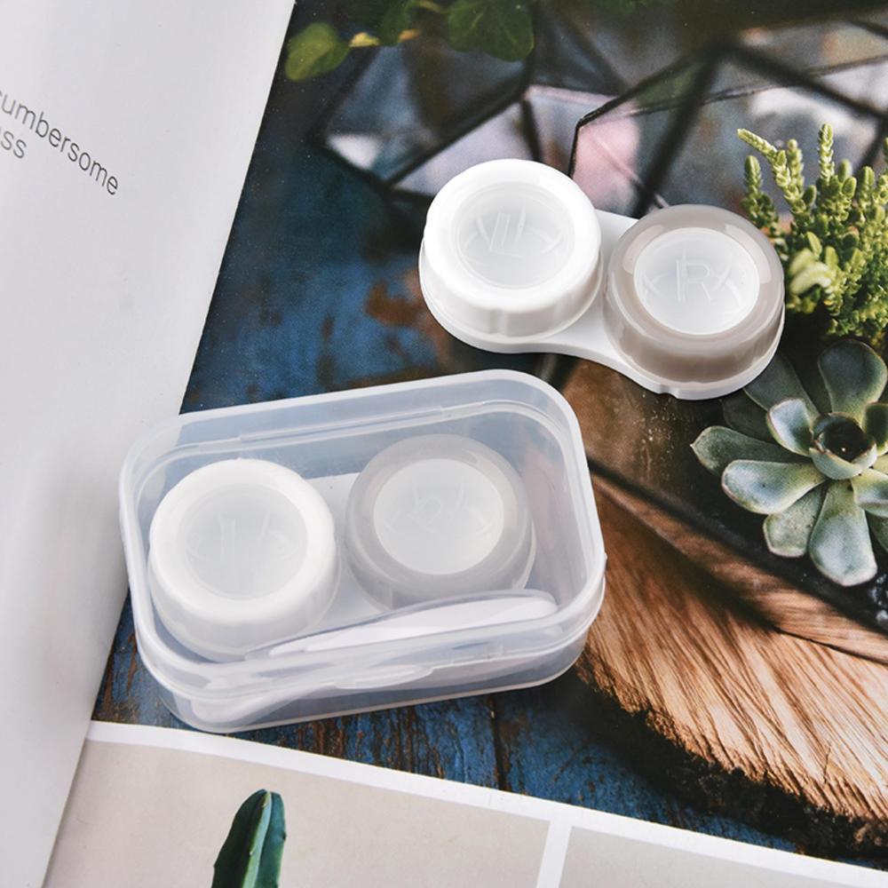 Frostat gummifärg fyrkantigt kontaktlinsfodral med spegel unisex kontaktlinsbehållare resesats lådtillbehör: Vitgrå