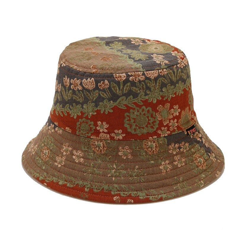 Bucket Hats Literary Retro Print Fisherman Cap Four Seasons Can Wear Sunscreen Cotton Sun Hat Basin Hat