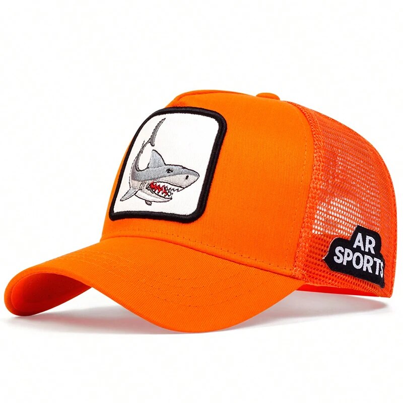 Unisex Shark Patch Embroidery Baseball Net Caps Spring Summer Outdoor Adjustable Casual Hats Sunscreen Hat: Orange