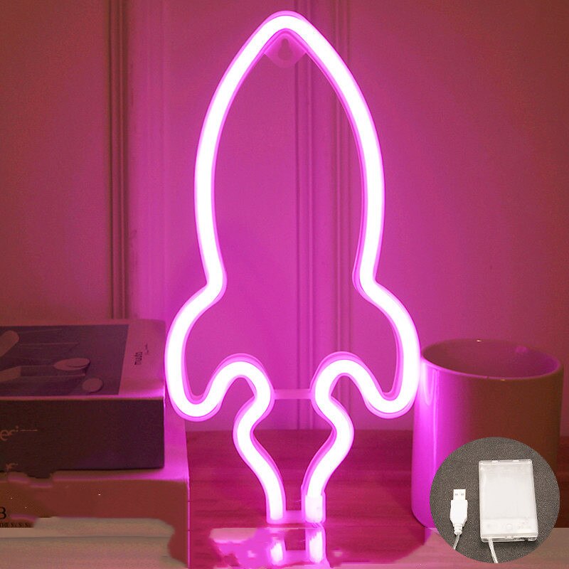 Rocket Neon Sign Colorful Battery USB Led Neon Light for Room Home Party Wedding Decoration Xmas Neon Lamp