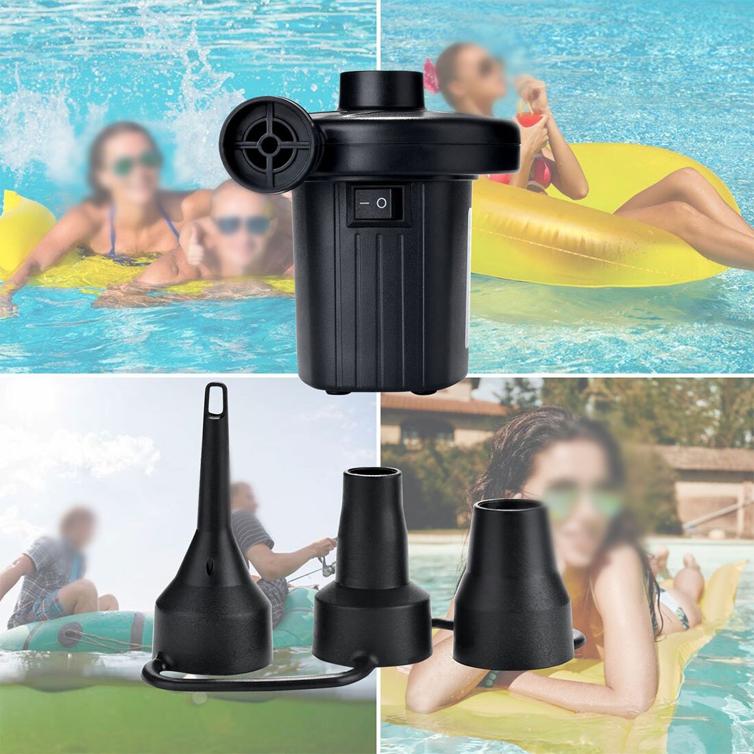 12V Air Mattress Camping Pump Car Electric Inflatable Pump Portable Car Air Compressor Pump Inflatable Boat Pump with 3 Nozzles