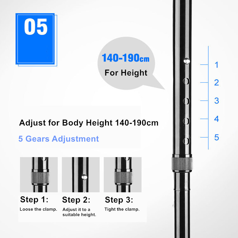 A bengala dobrável da caminhada da liga de alumínio conduziu a vara telescópica antiderrapante para idosos com altura ajustável da luz do diodo emissor de luz