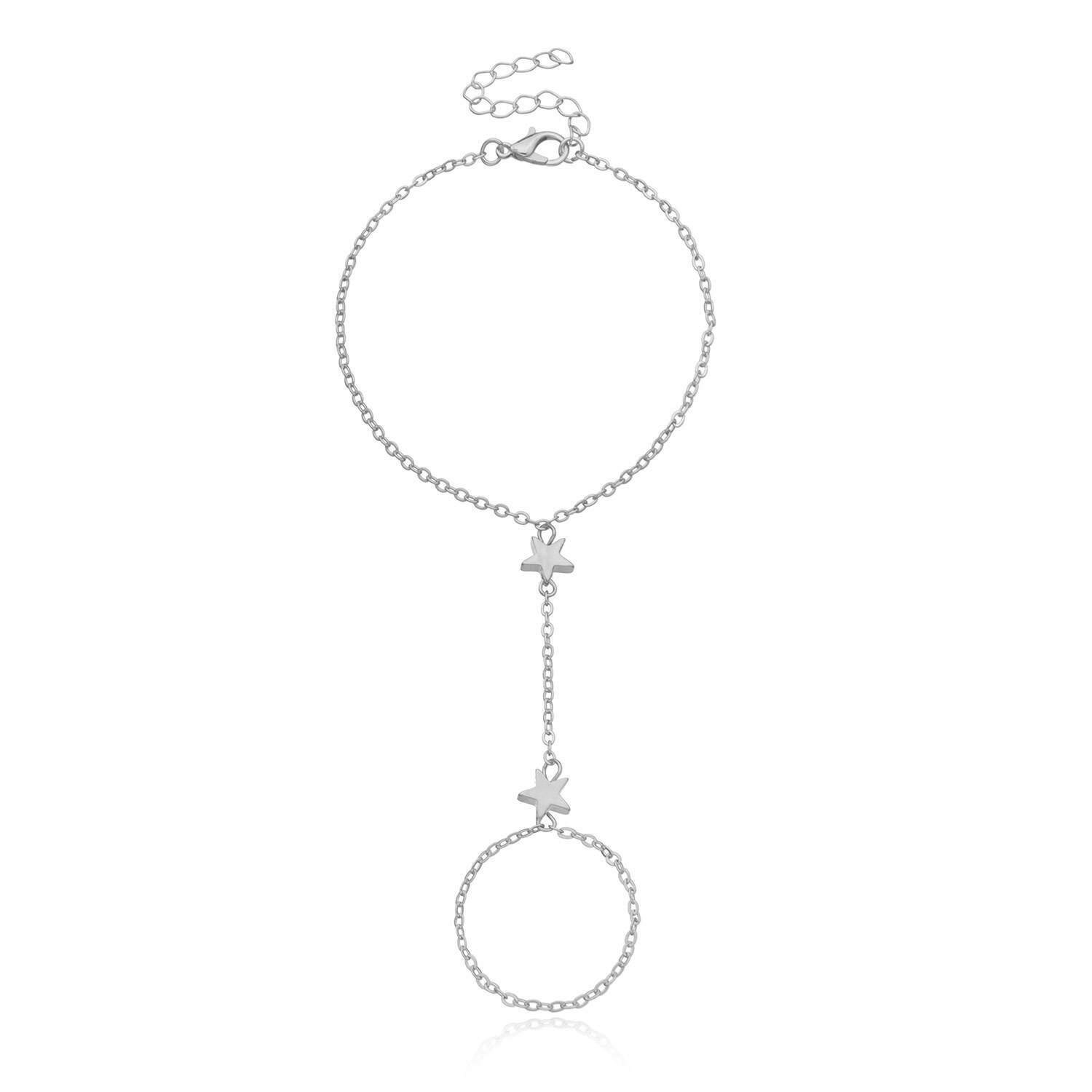 Bracciale a catena con ciondolo a stella semplice Link collegato braccialetti ad anello largo in metallo dorato per gioielli da donna con cinturino a mano: Silver