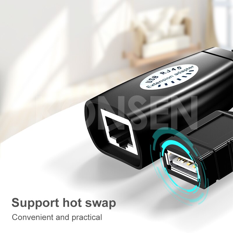 USB Extender Adapter 50m Single RJ45 Ethernet CAT5E 6 Up to 150ft Cable USB 2.0 Extension Extender Adapter for Laptop DVR Mouse