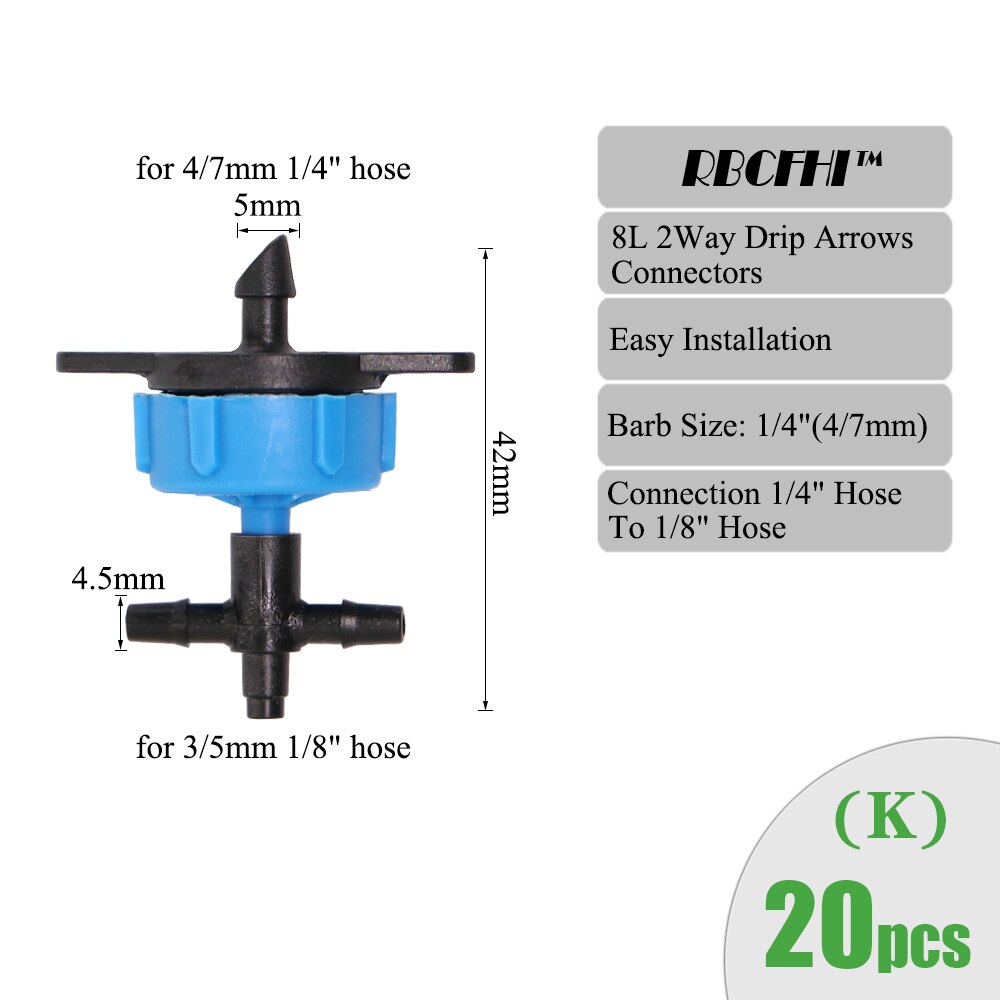 Rbcfhi bevattningssprinkler 3/8 tum 4- vägs vattenrörskoppling 4/7mm to 3/5mm slangböjningspilar korsavstängningskoppling: K