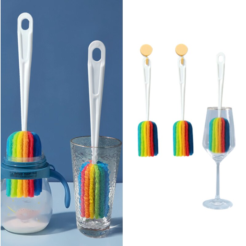 Semplice biberon spazzola pulita manico lungo spazzola colorata in spugna spazzola per tazza d&#39;acqua per uso domestico accessori per la pulizia della casa