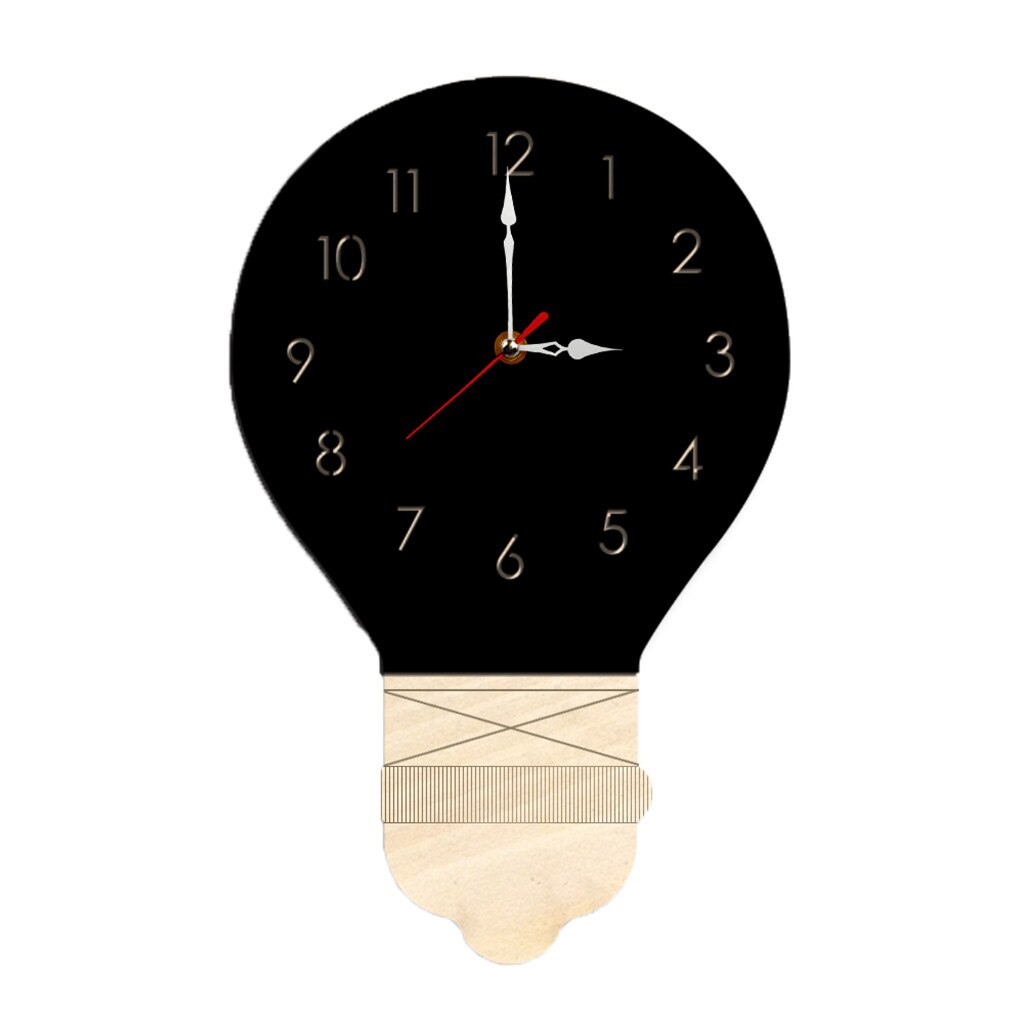 lamp acrylic children cartoon clock Nordic Style Light Bulb Wall Clock Silent Black Wooden Clock Z30523: Default Title