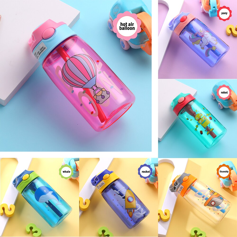 Børne vandkop tegneserie baby fodring kopper med sugerør lækagesikre vandflasker udendørs bærbare børns kopper 480ml
