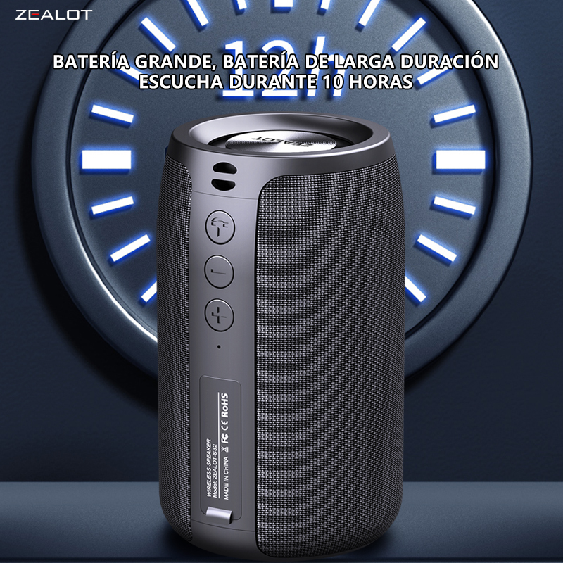 Altavoces inalámbricos ZEALOT S32 de 5W, altavoz subwoofer portátil, batería de 1800 mAh, 10 horas de reproducción estéreo a todo volumen, graves retumbantes.