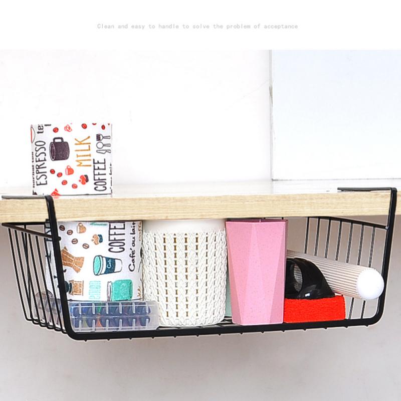 Iron Mesh Shelf Basket Cupboard Cabinet Door Organizer Rack Closet Holders Hanging Under Shelf Home Kitchen Storage Basket Rack