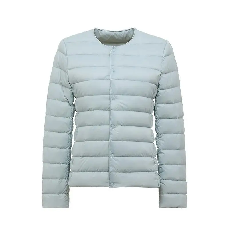 Dam vårjacka koreansk slim fit varm fodrad dunjacka ultralätt kragelös dam 90%  vit anddunsparka: Xxxl / Blå