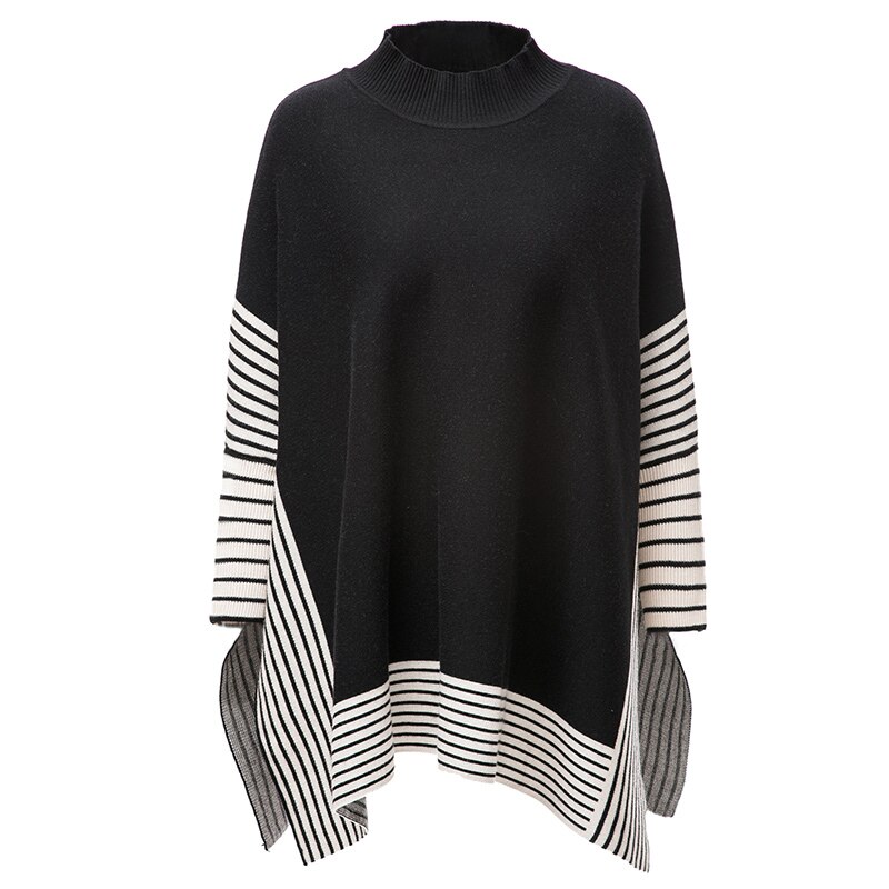 Kvinner vårsvart poncho julegenser med rund hals genser kappe batwing gensere dame cape coat