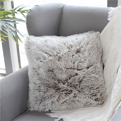 Fourrure artificielle housse de coussin poilu Faux plaine en peluche moelleux doux housse de coussin oreiller couleur unie cas maison canapé décor 45x45cm